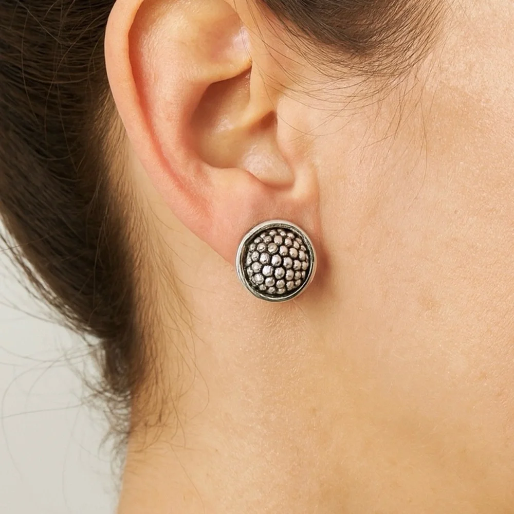 Lagos Signature Caviar Sterling Silver 15MM Button Earrings - Picture 2 of 8